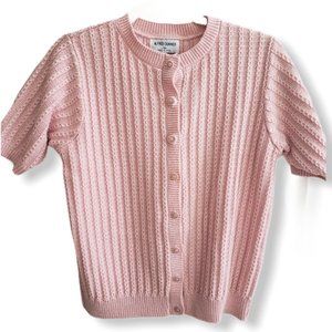 Alfred Dunner cardigan sweater pink pinup 50s M